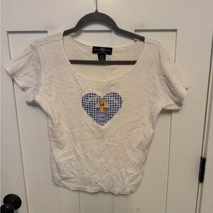 Warner Bros Tweety Bird White Cotton Baby Tee gingham Heart Spring Time Y2K 90’s